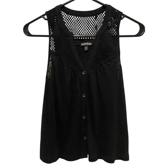 Express Button Up Tank Top XS Black V Neck Cotton Modal Crochet Minimalist - Picture 3 of 7